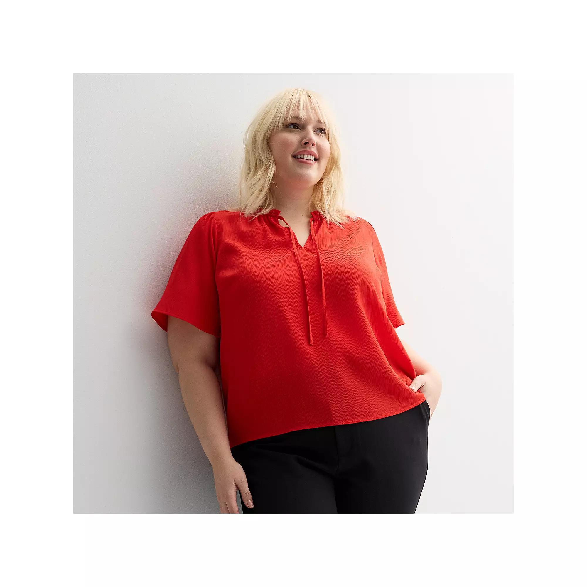 Plus Size Nine West Short Sleeve Front Tie Top, Women's, Size: 2XL, Raleigh Red Product Image