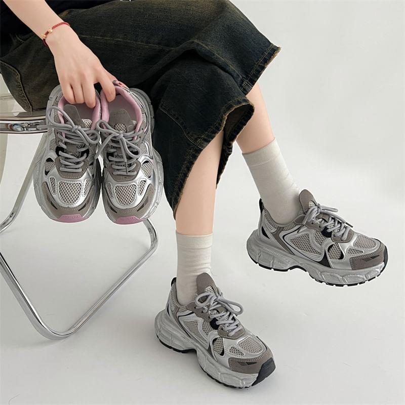 Platform Panel Mesh Sneakers Product Image