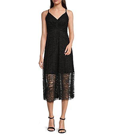 Calvin Klein Sleeveless V-Neck Lace Midi Dress Product Image