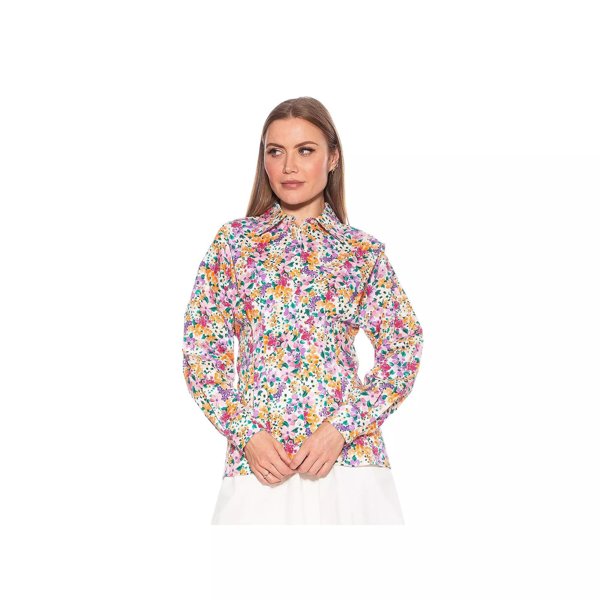 Women's ALEXIA ADMOR Calliope Long Sleeve Fitted Button Down Shirt, Size: 14, Floral Team Product Image