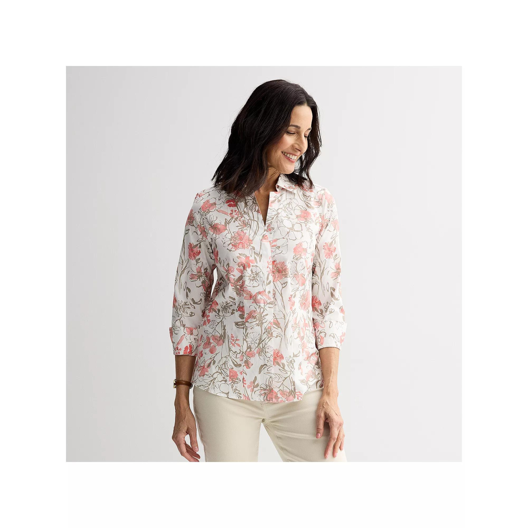 Women's Croft & Barrow® Tailored Button-Down Shirt, Size: Medium, Pink Bouquet Floral Product Image