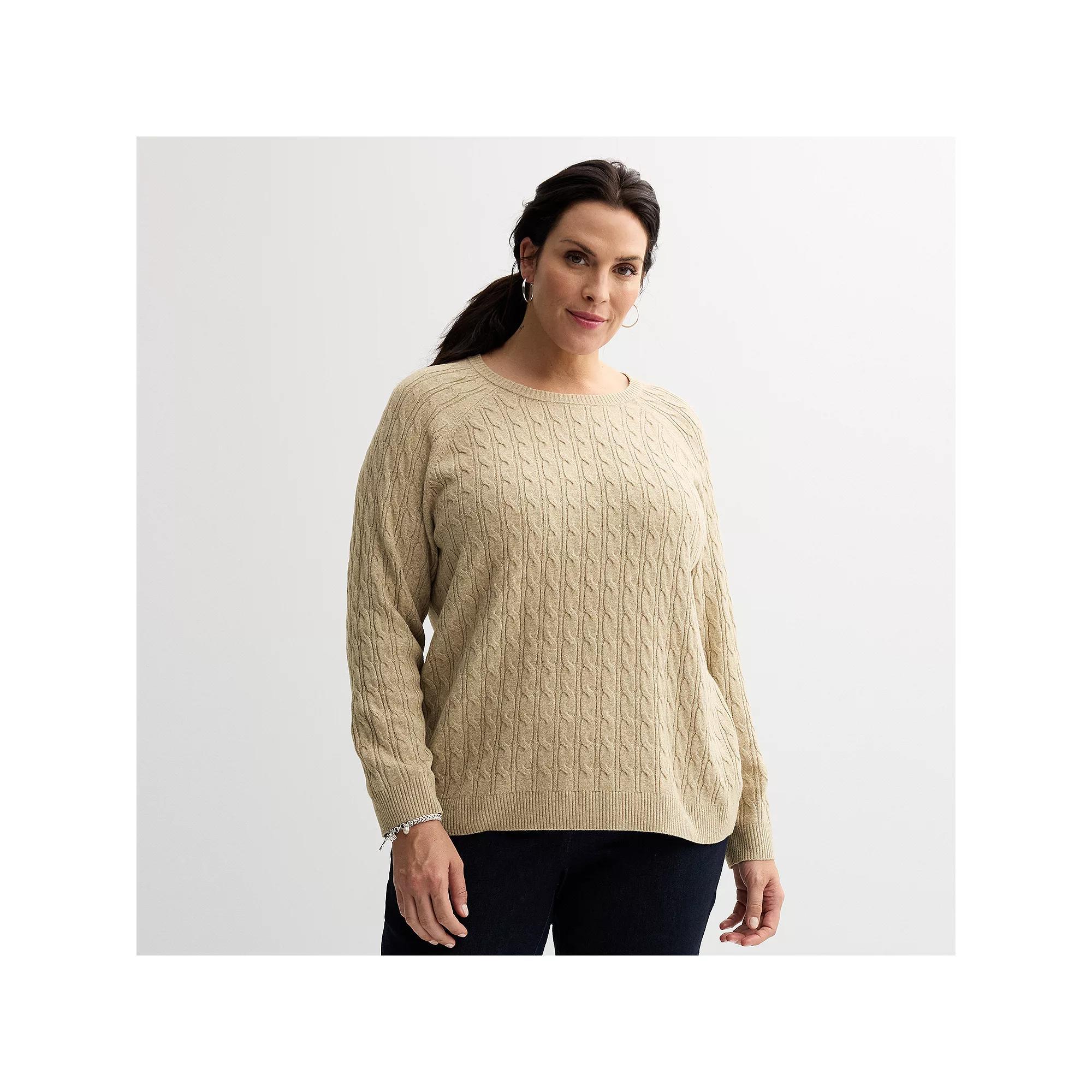 Plus Size Croft & Barrow® The Extra Soft Cabled Crew Neck Sweater, Women's, Size: 5XL, Brown Product Image