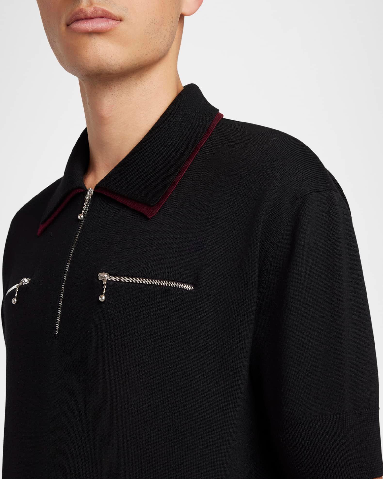 Men's Contrast-Collar Wool Quarter-Zip Polo Shirt Product Image