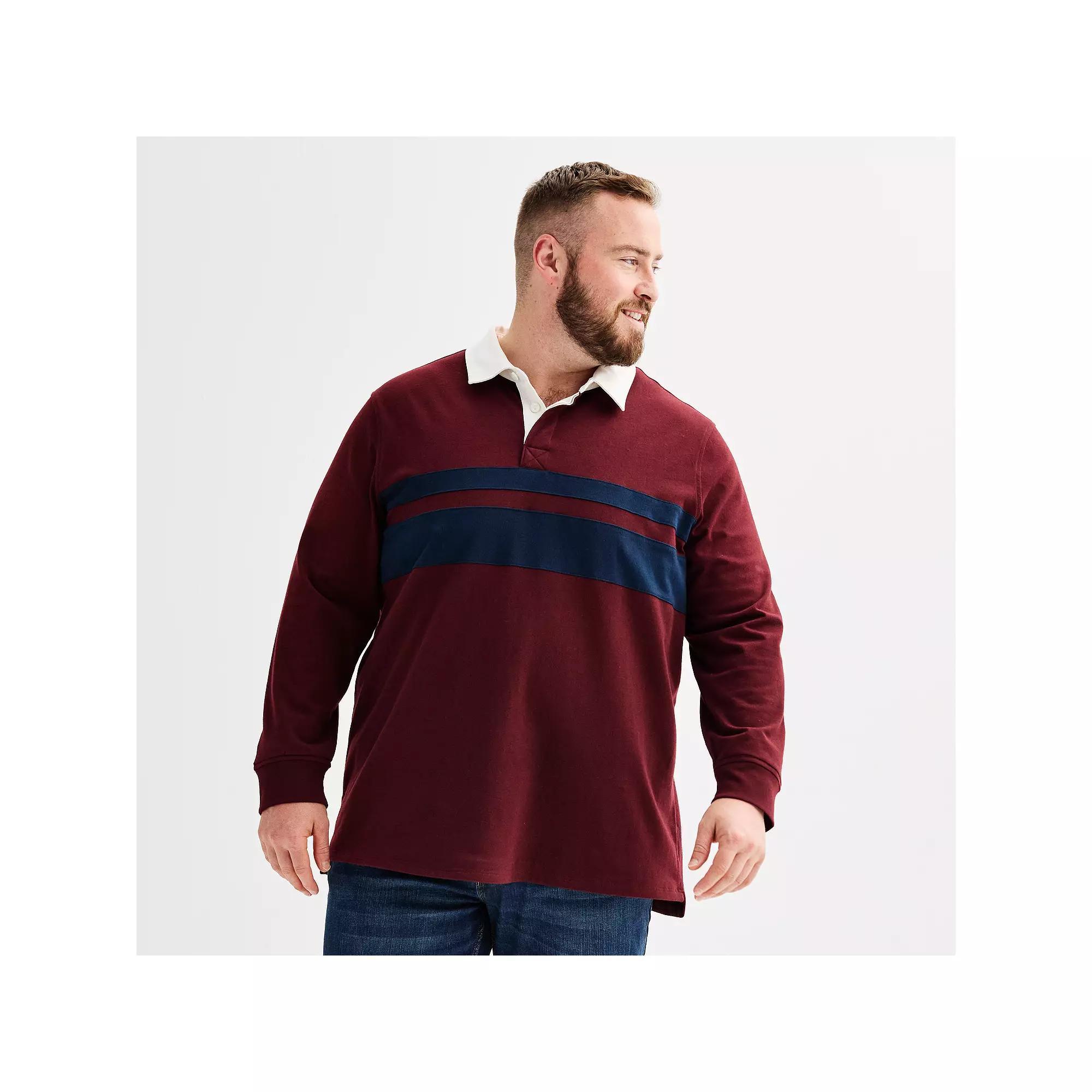 Big & Tall Sonoma Goods For Life® Long Sleeve Rugby Polo, Men's, Size: 3XL Tall, Red Rugby Stripe Product Image