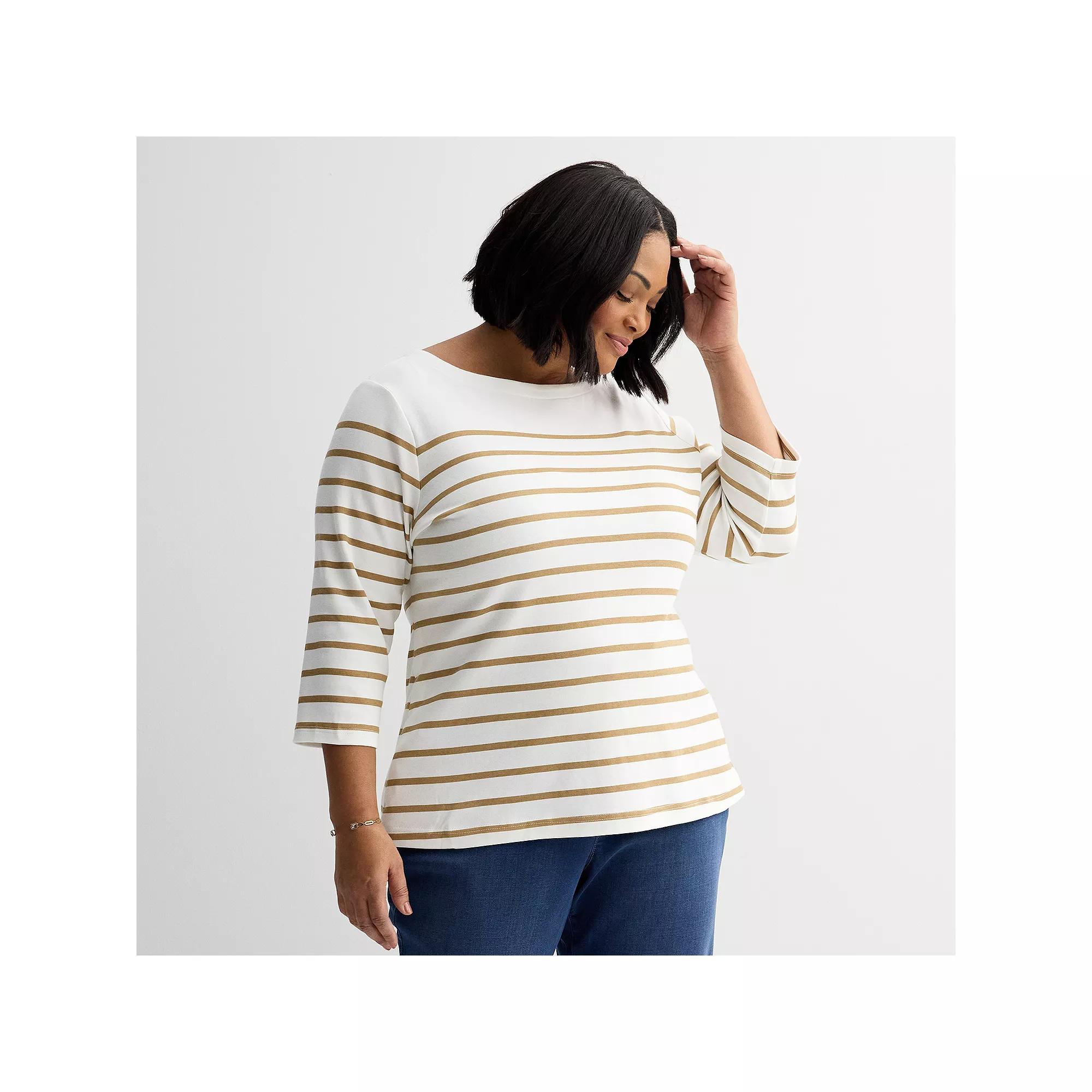 Plus Size Croft & Barrow® Boatneck Top, Women's, Size: 2XL, Green Stripe Product Image