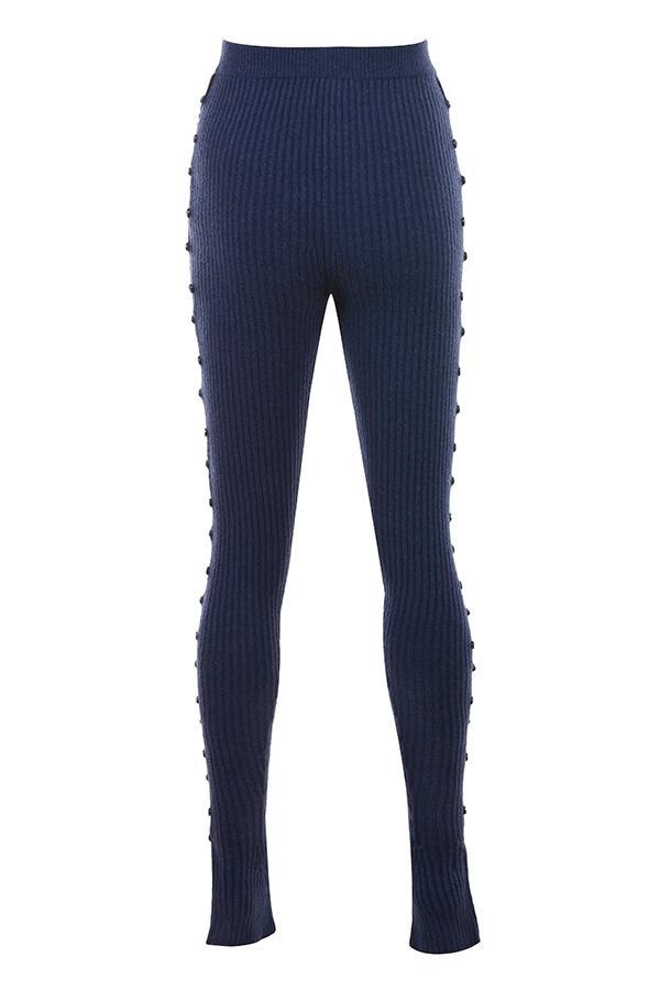 Belong Navy Ribbed Knit Trousers Product Image