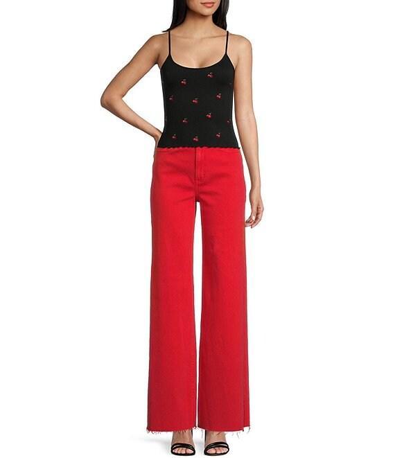 Fornia Seamless Embroidered Cherry Spaghetti Strap Camisole Top Product Image