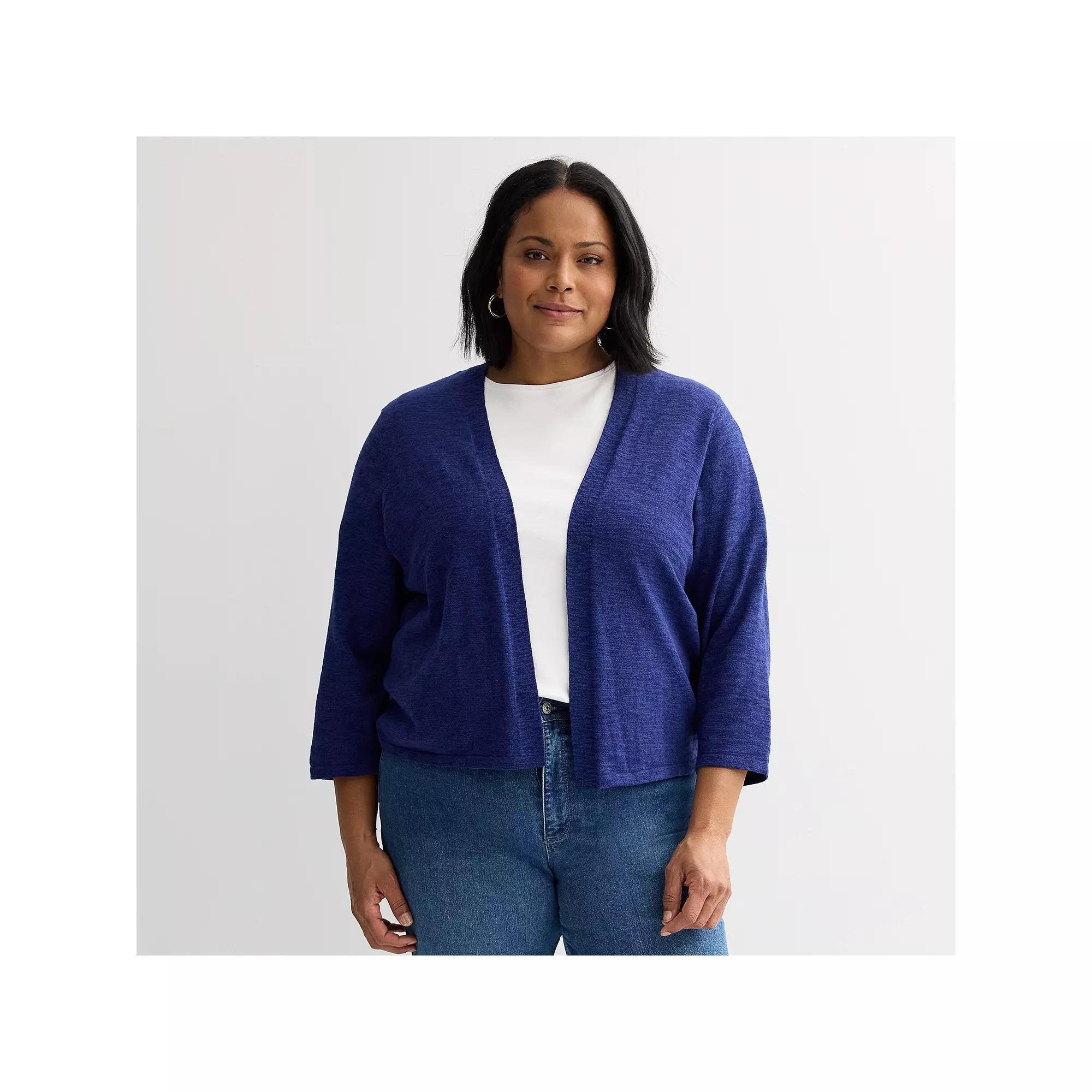 Plus Size Croft & Barrow® Open Front Cardigan, Women's, Size: 1XL, Blue Product Image