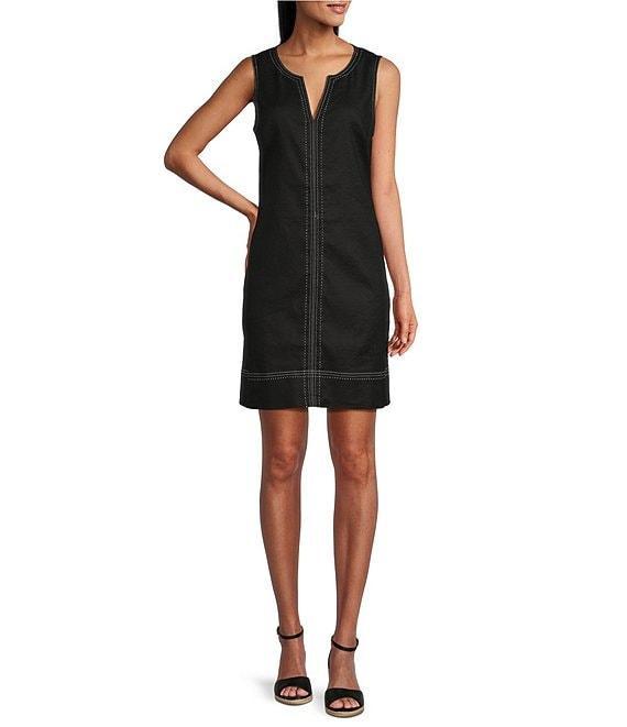 Tommy Bahama Palm-A-Dora Linen Blend Twill Split Neck Sheath Dress Product Image