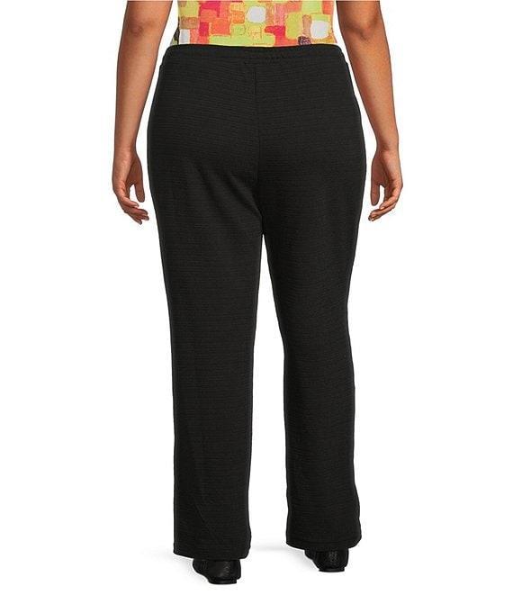 Multiples Plus Size Solid Stripe Jacquard Straight Leg Pull-On Pants Product Image