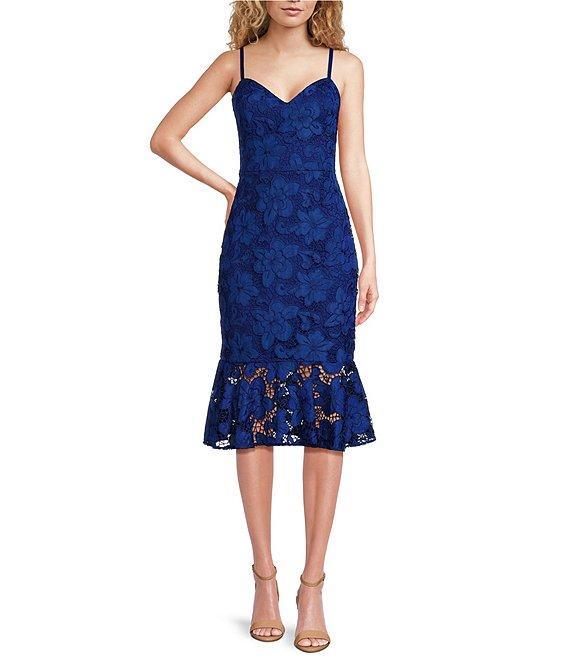 SIENA Lace Sweetheart Neck Sleeveless Flounce Midi Dress Product Image