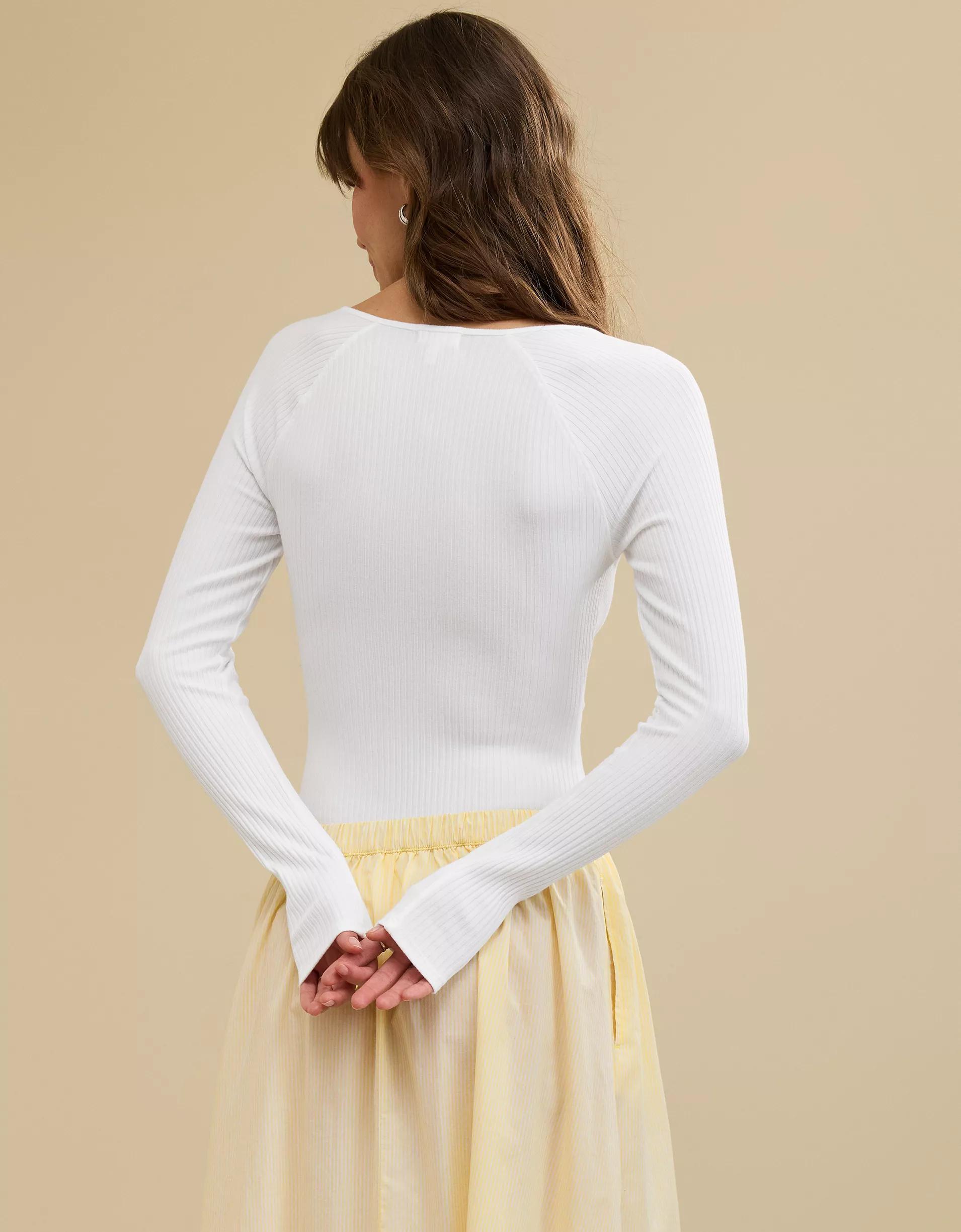 Aerie Long Sleeve Tie Front Bodysuit Product Image