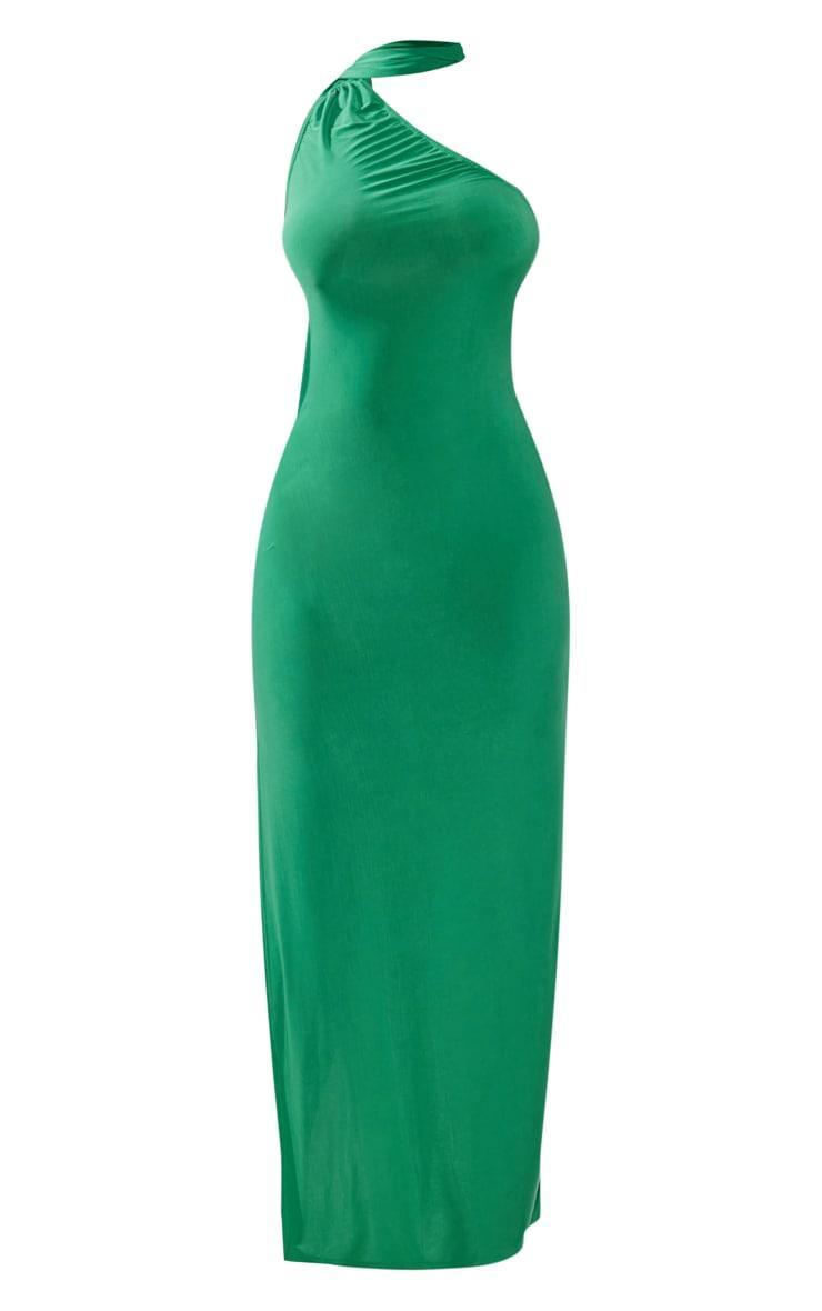 Plus Bright Green Slinky Choker Drape Detail Maxi Dress Product Image