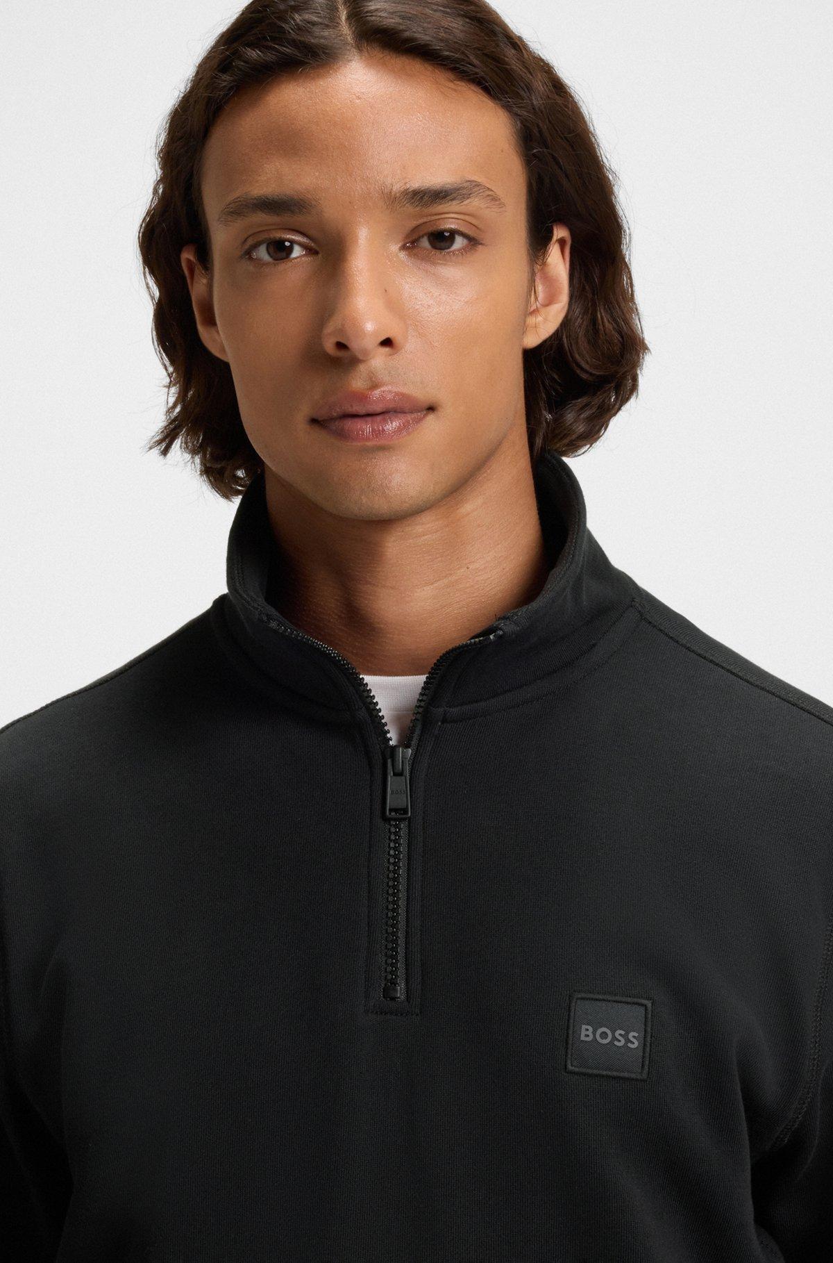 Zip-neck sweatshirt in cotton terry with logo patch Product Image