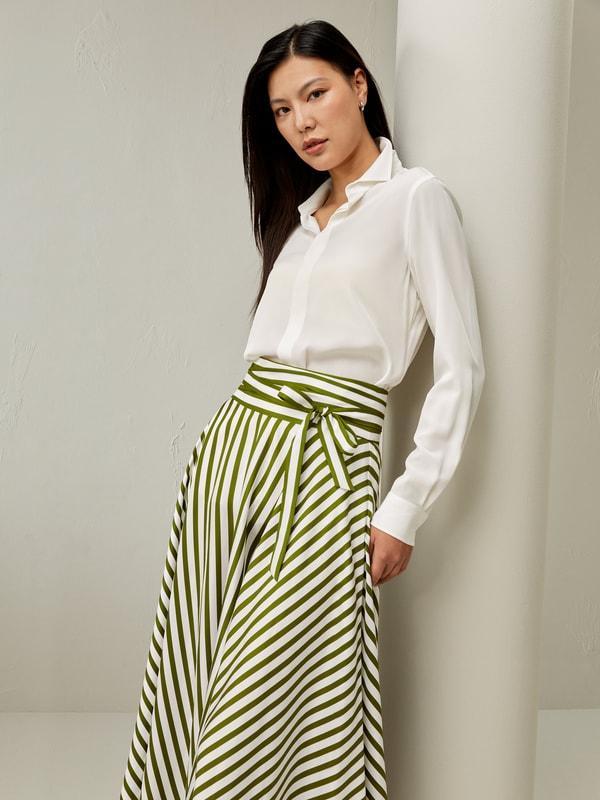 Silk Striped Midi Skirt Product Image