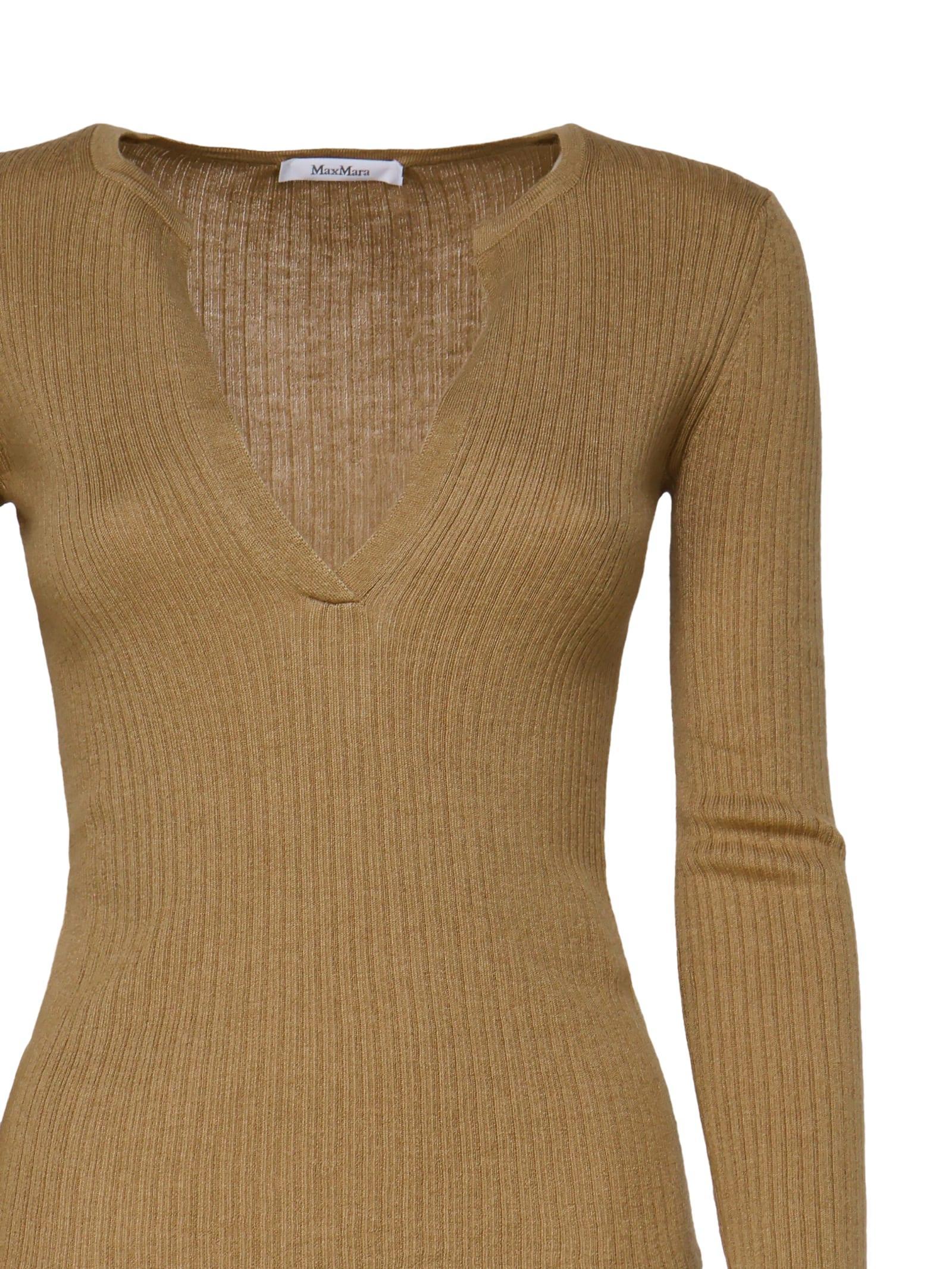 MAX MARA Urlo V-neck Long-sleeve Silk-cashmere Rib Sweater In Camel Product Image