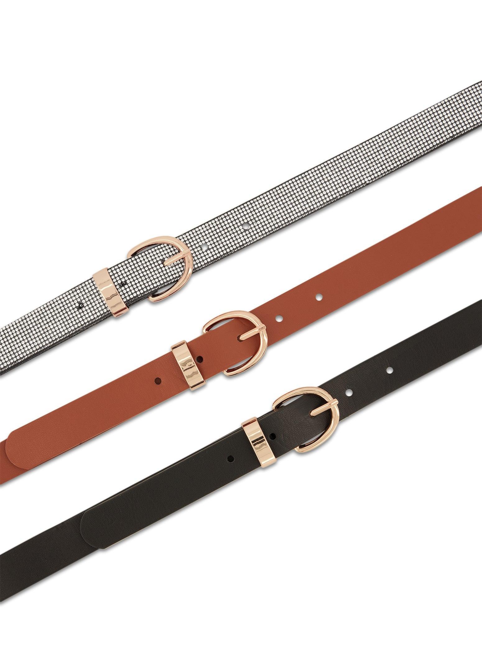 Womens Faux Leather Textured Belt Trio Product Image