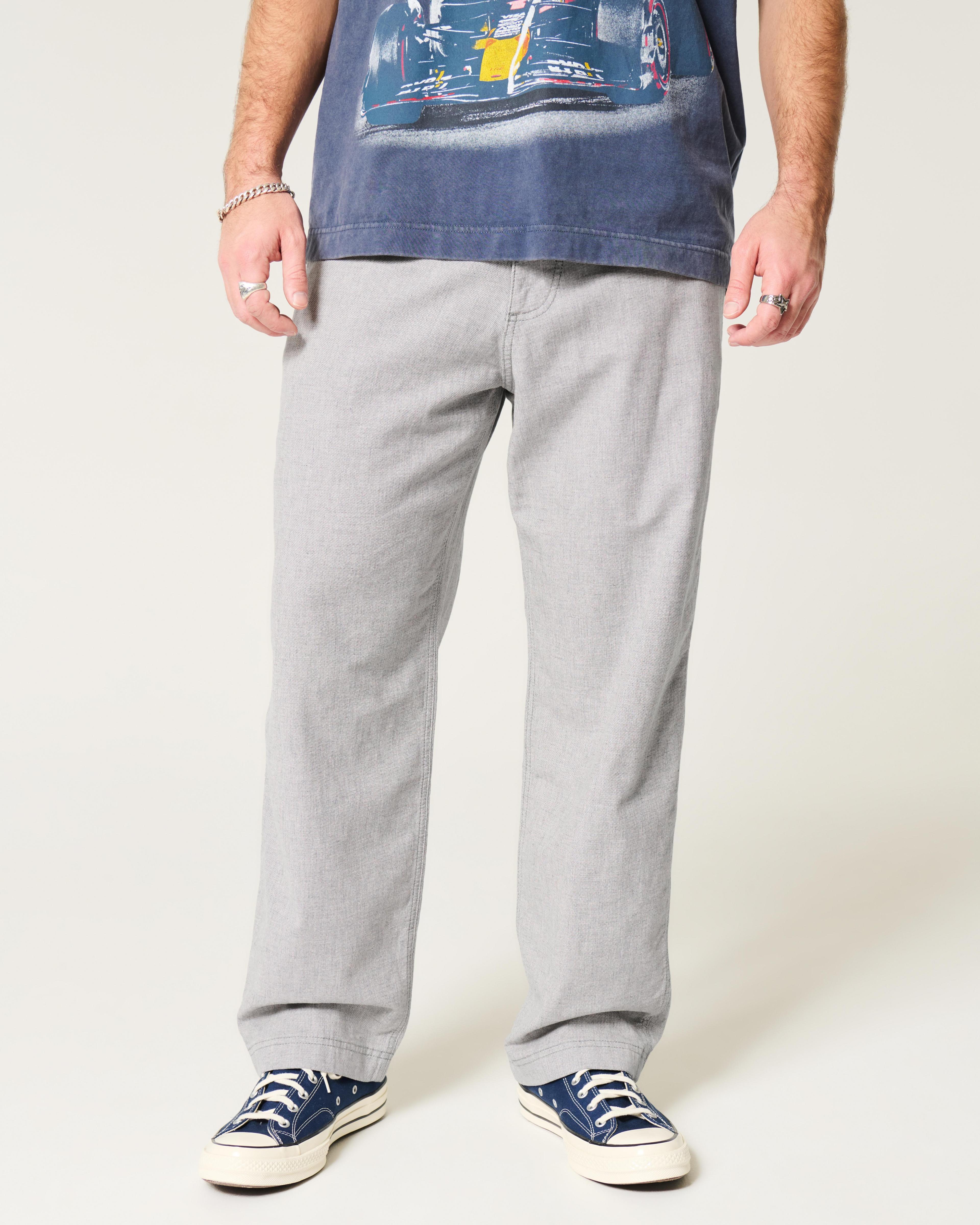 Linen-Blend Flex-Waist Baggy Pants Product Image