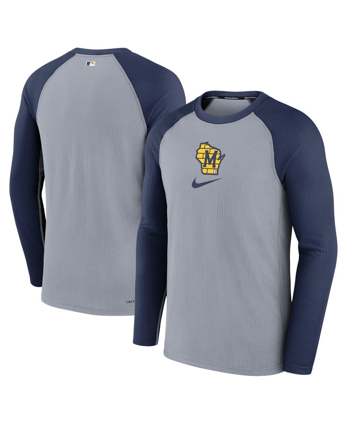 NIKE Men's  Gray Milwaukee Brewers Authentic Collection Game Raglan Performance Long Sleeve T-shirt Product Image