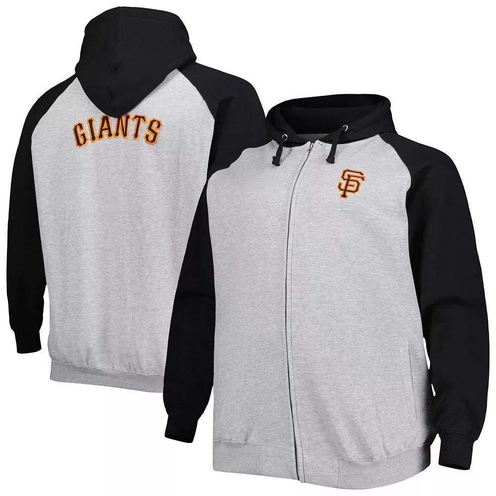 Men's Heather Gray/Black San Francisco Giants Big & Tall Raglan Hoodie Full-Zip Sweatshirt, Size: 5XB, Grey Product Image