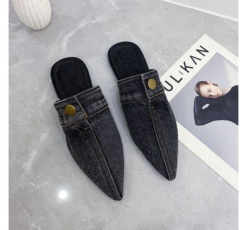 Pointy Washed Denim Mules Product Image