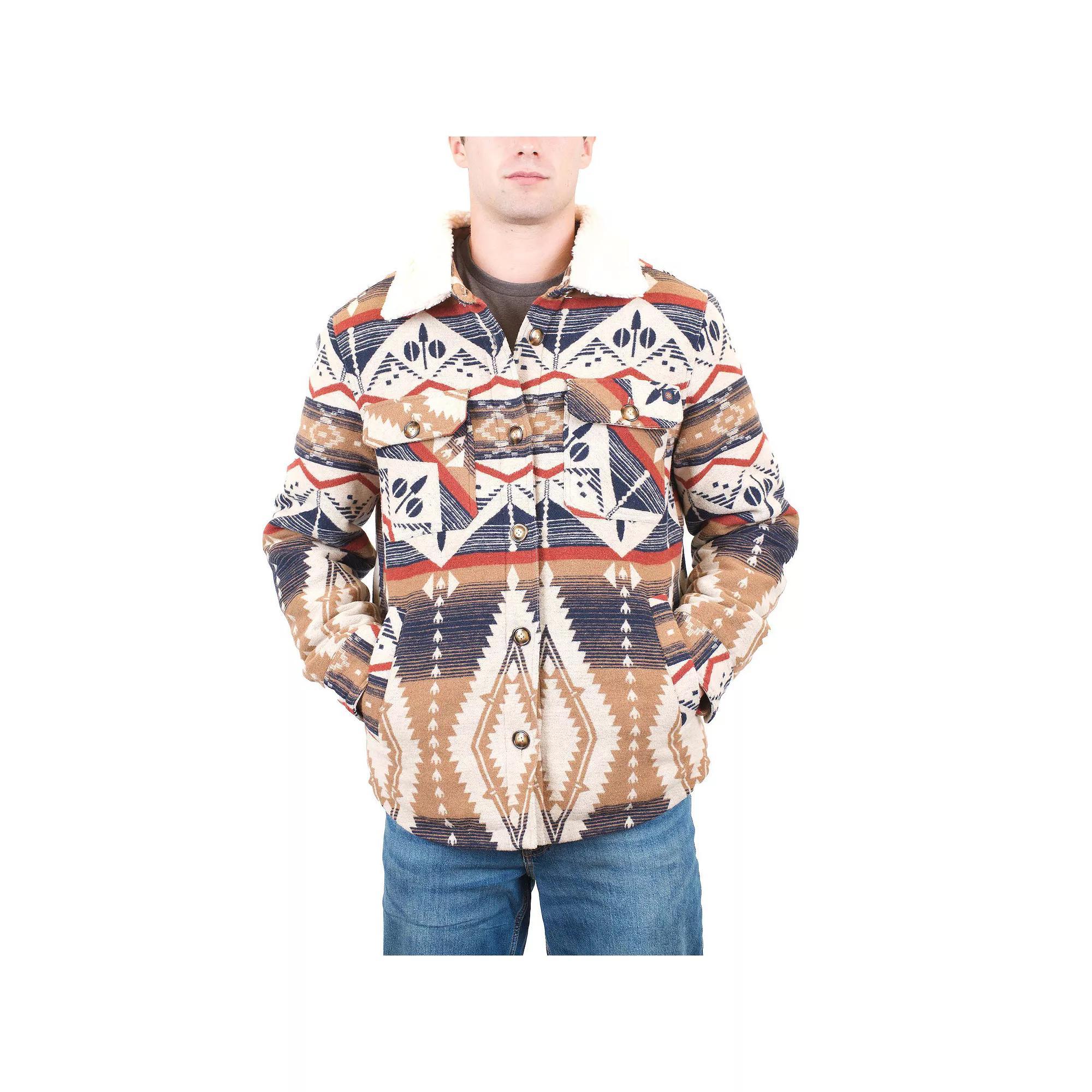 Mens Mountain and Isles Button Front Coat with Faux Sherpa Collar Grey Navy Plaid Product Image