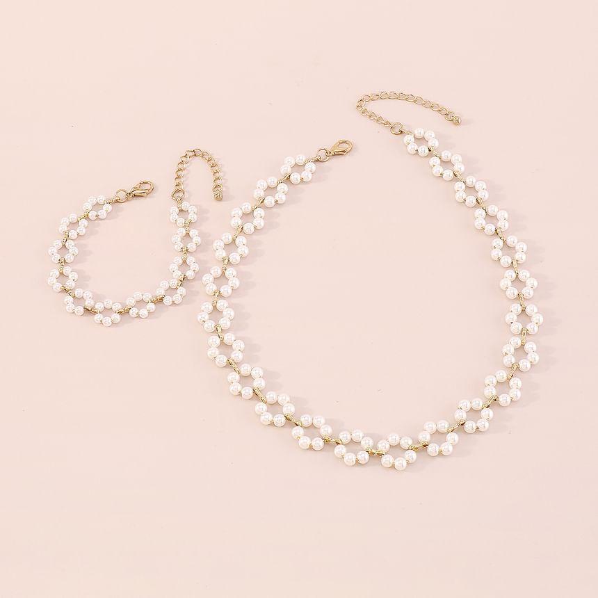 Set: Faux Pearl Beaded Necklace + Bracelet Product Image