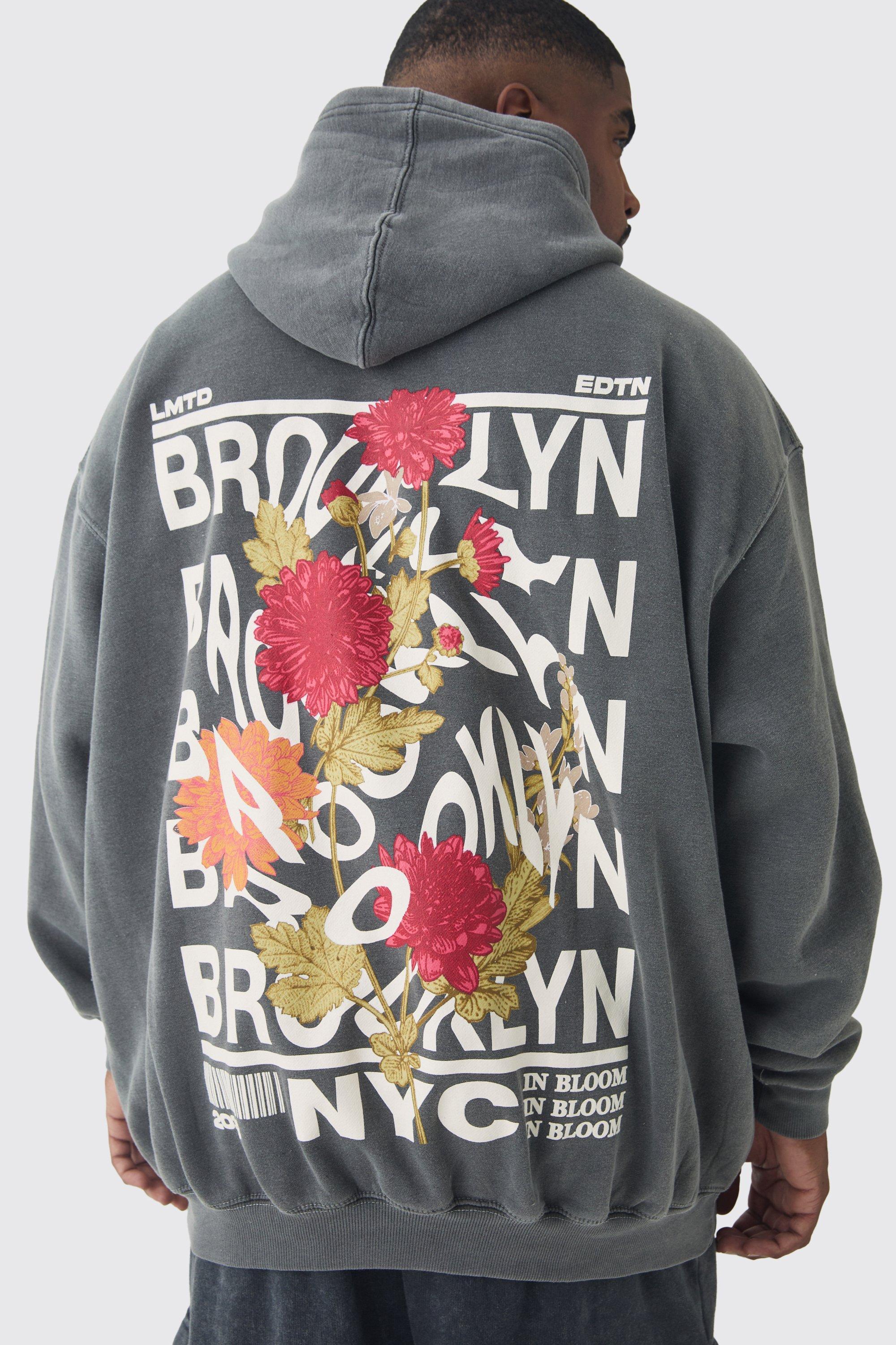 Mens Plus Brooklyn Oversized Graphic Hoodie - Grey Product Image