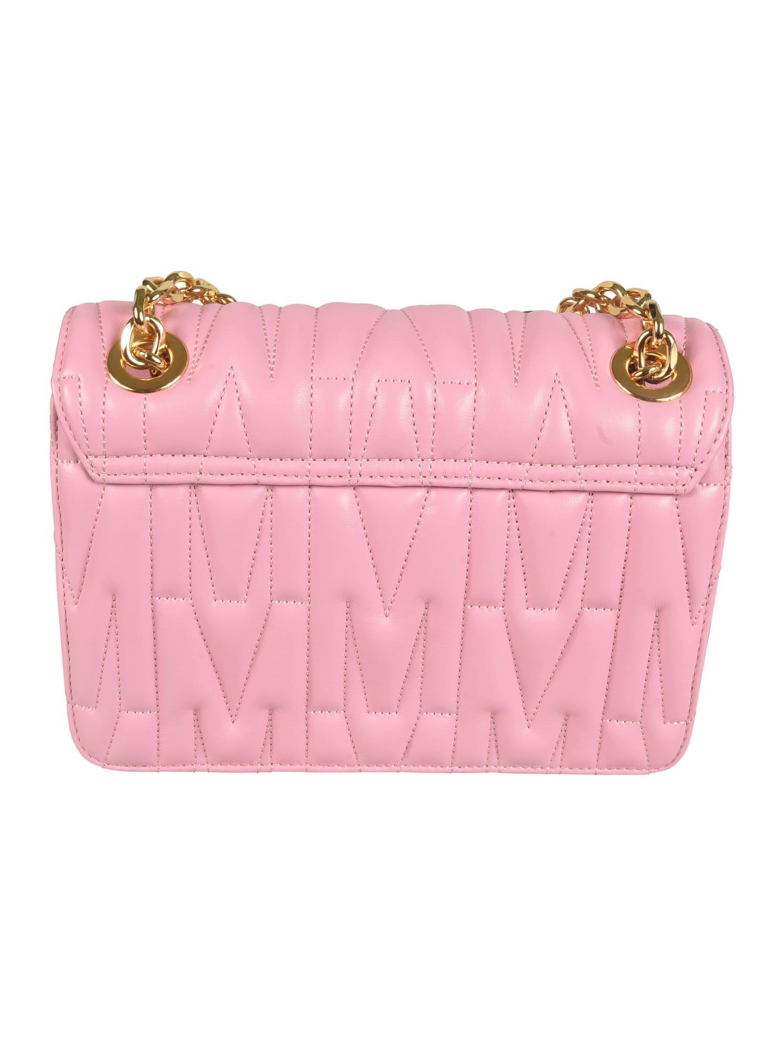 MOSCHINO Logo Quilted Shoulder Bag In Pink Product Image