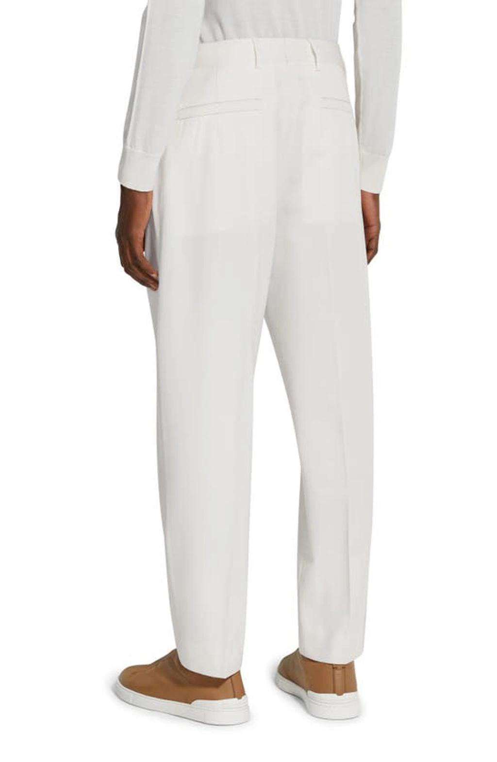 ZEGNA Pleat-detail Straight-leg Trousers In Bianco Product Image