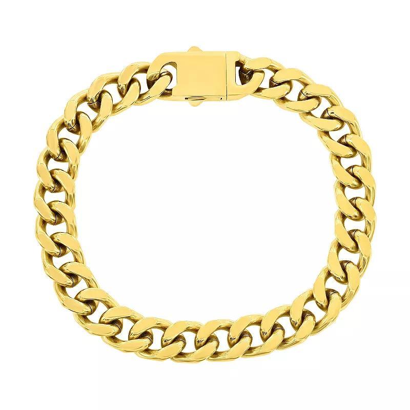 Metallo Stainless Steel Gold Plated 10mm Cuban Link Bracelet, Mens Gold Tone Product Image