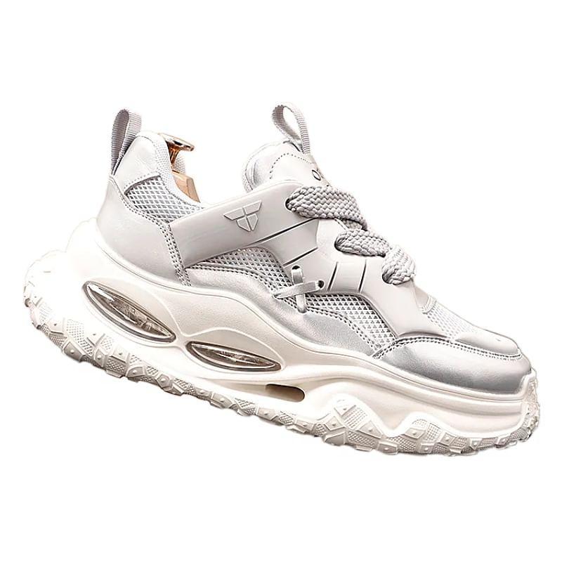 Hidden Wedge Mesh Panel Lace-Up Sneakers Product Image