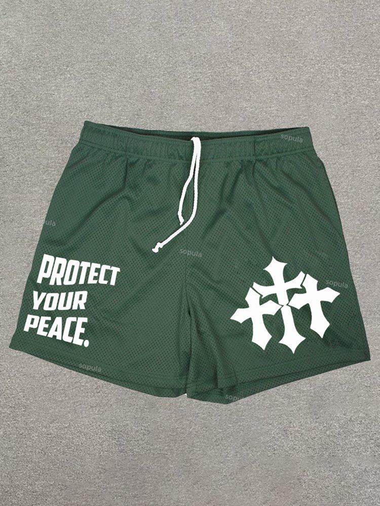 Casual Street Print Drawstring Mesh Shorts Product Image