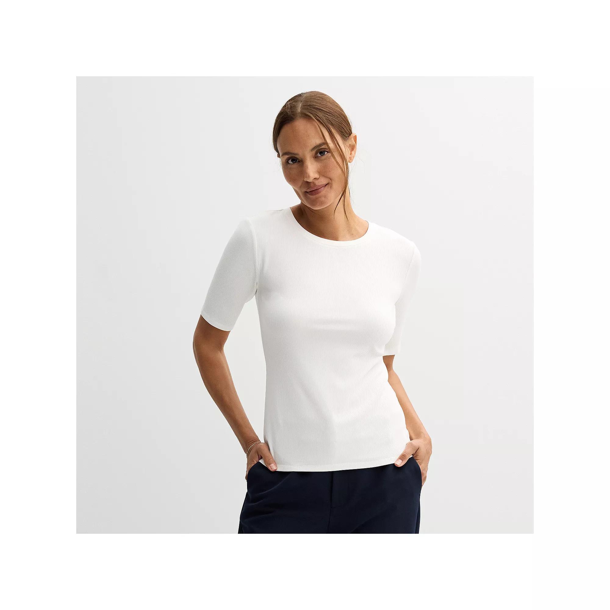 Petite Nine West Fitted Elbow Sleeve Tee, Women's,  Product Image