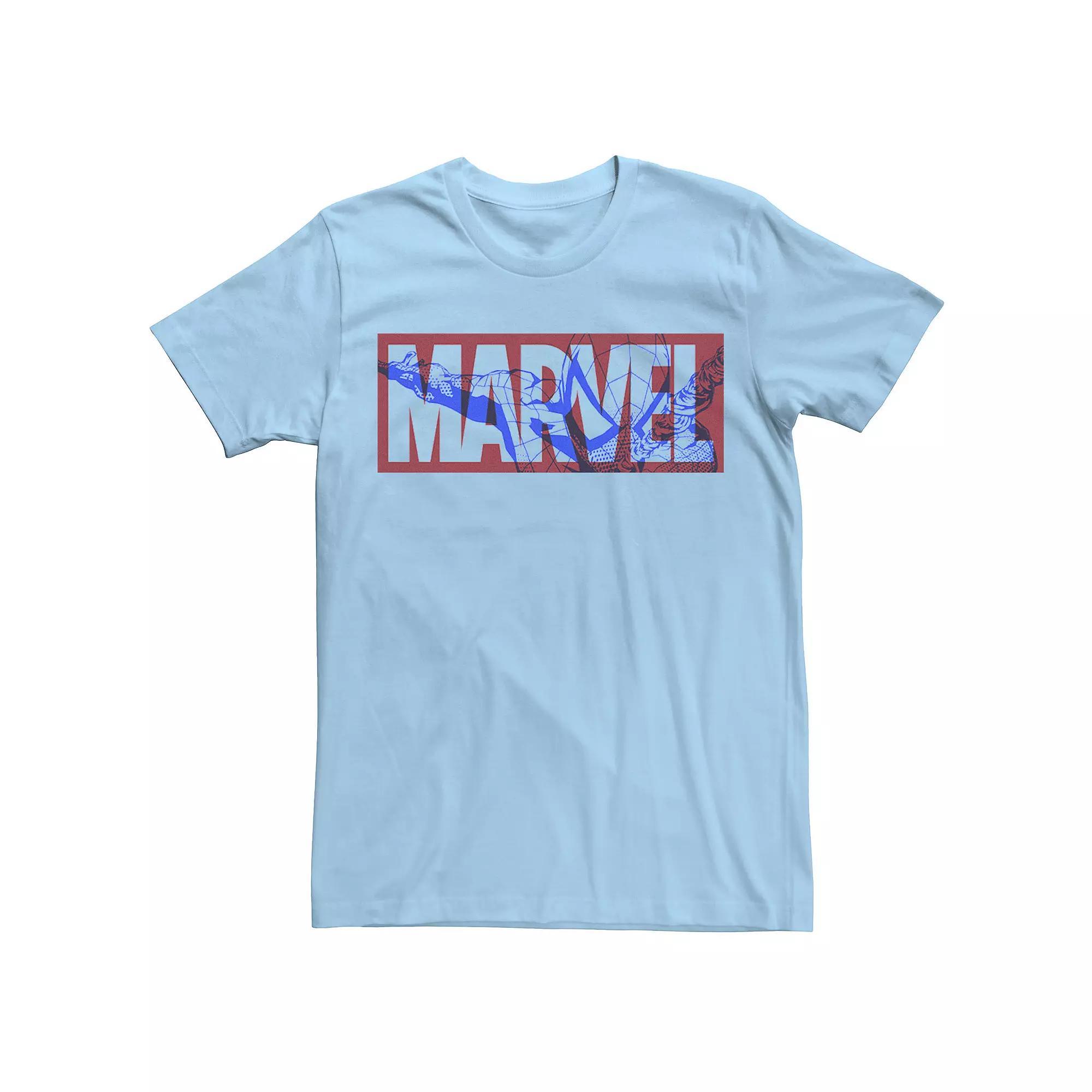 Men's Marvel Spider-Man Large Classic Movie Logo Graphic Tee, Size: Medium, Light Blue Product Image