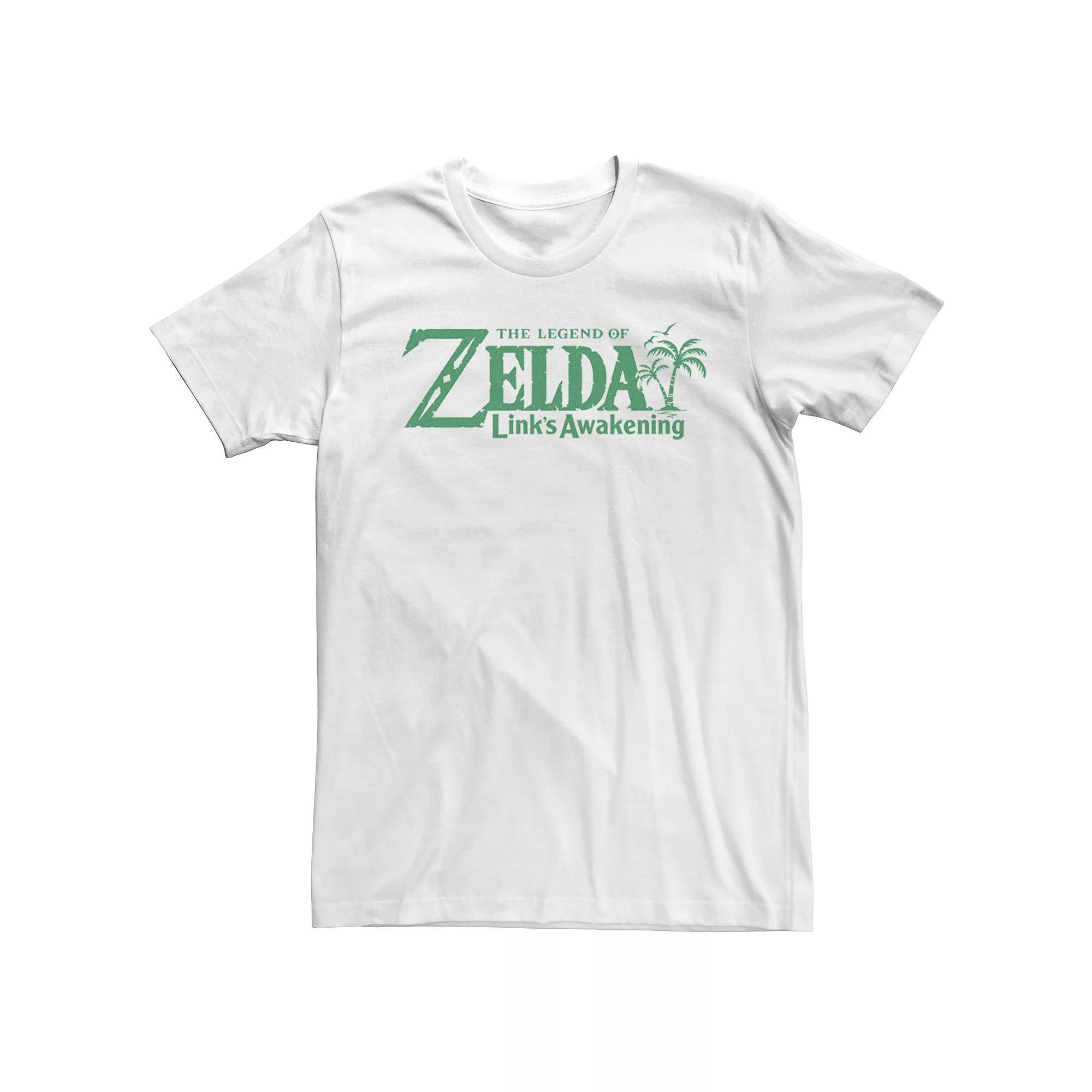 Men's Nintendo Link's Awakening Palm Trees Green Text Short Sleeve Tee, Size: XL, White Product Image