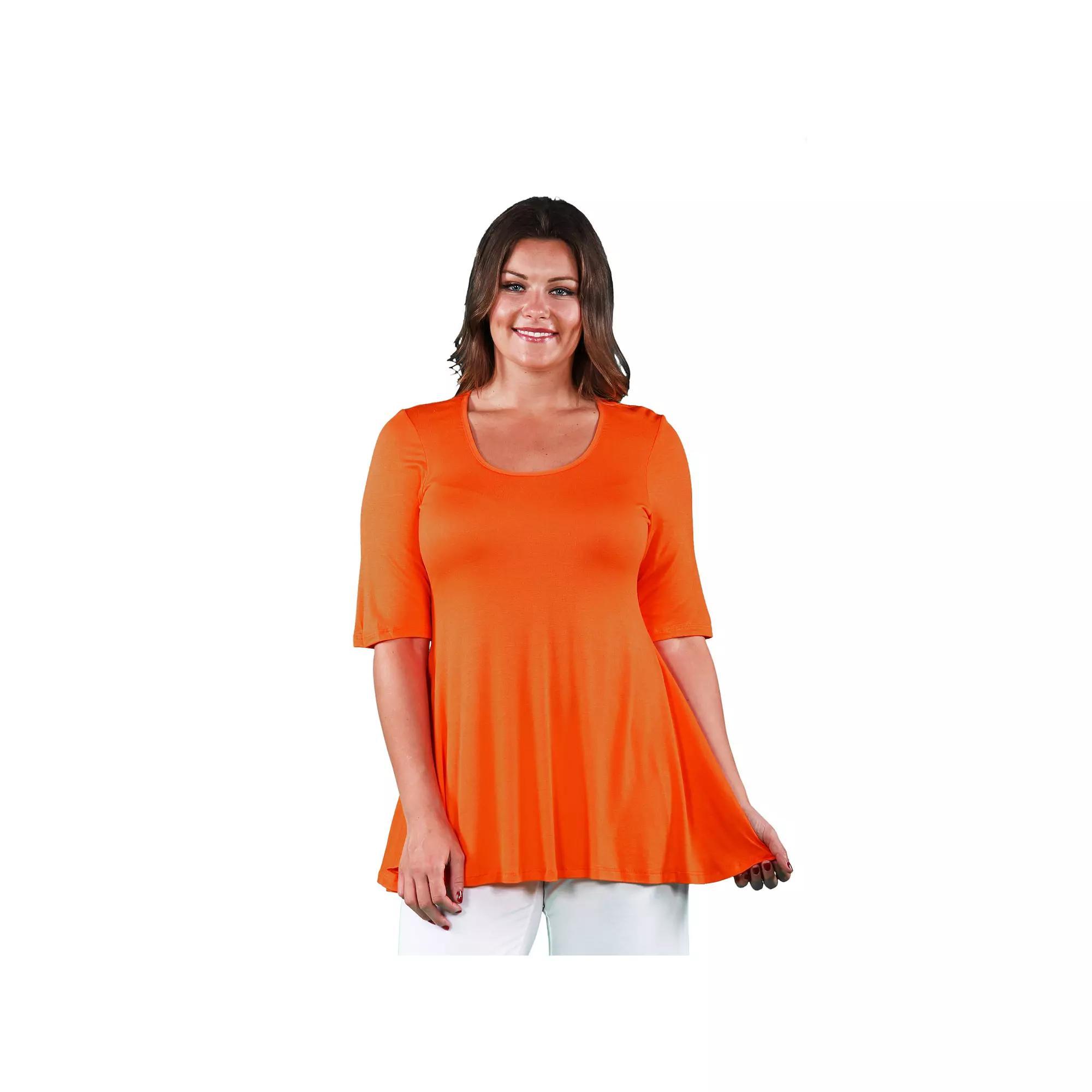 Plus Size 24Seven Comfort Apparel Elbow Swing Tunic Top, Womens Green Product Image