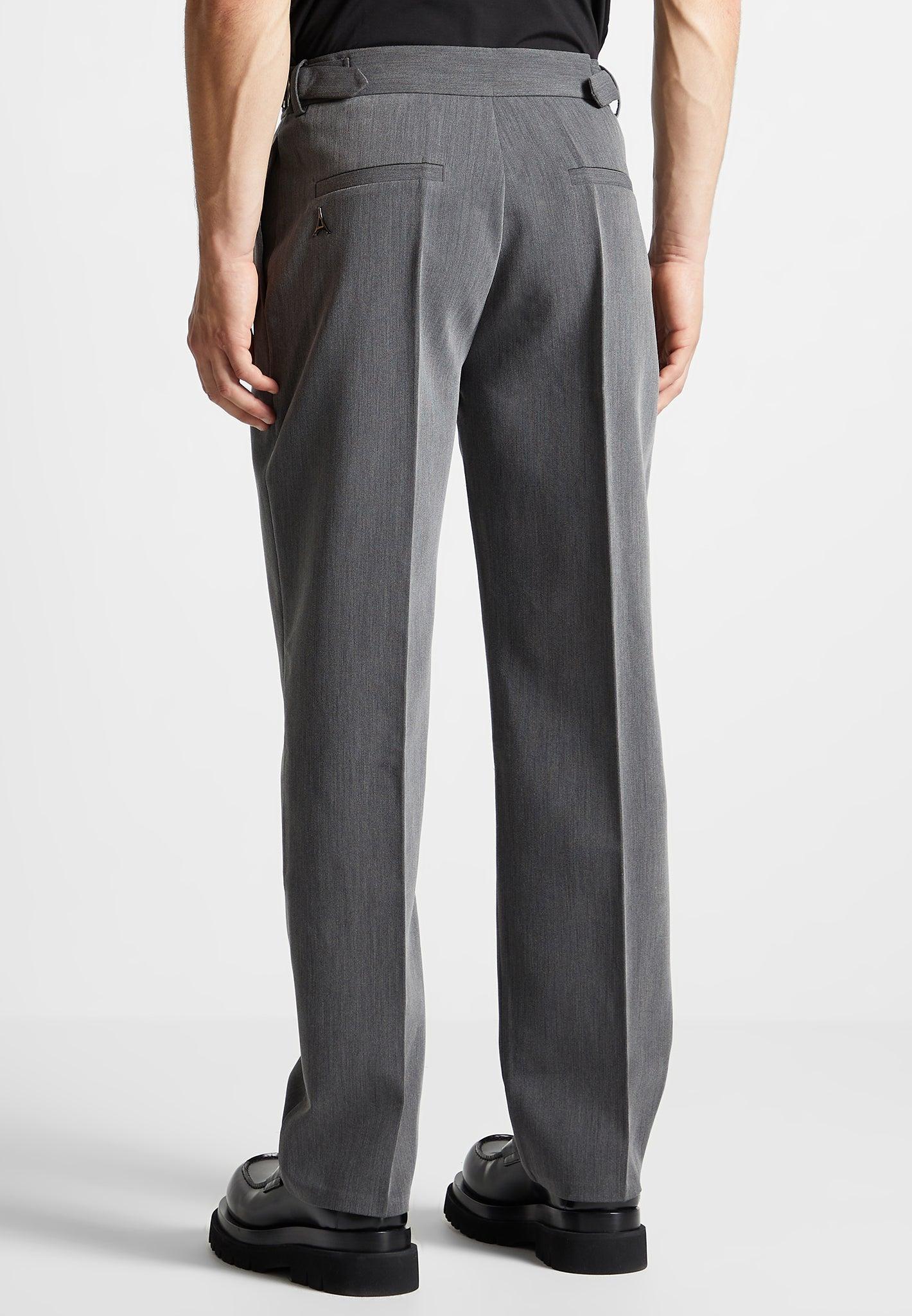 Relaxed Fit Grained Pleated Tailored Trousers - Dark Grey Male Product Image