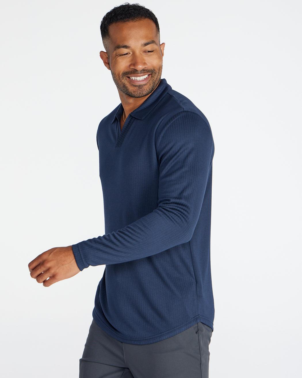 Ribbed Long Sleeve Open V Polo Product Image