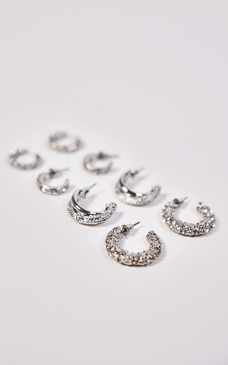 Silver Textured Multi Size Mini Hoop 4 Pack Product Image