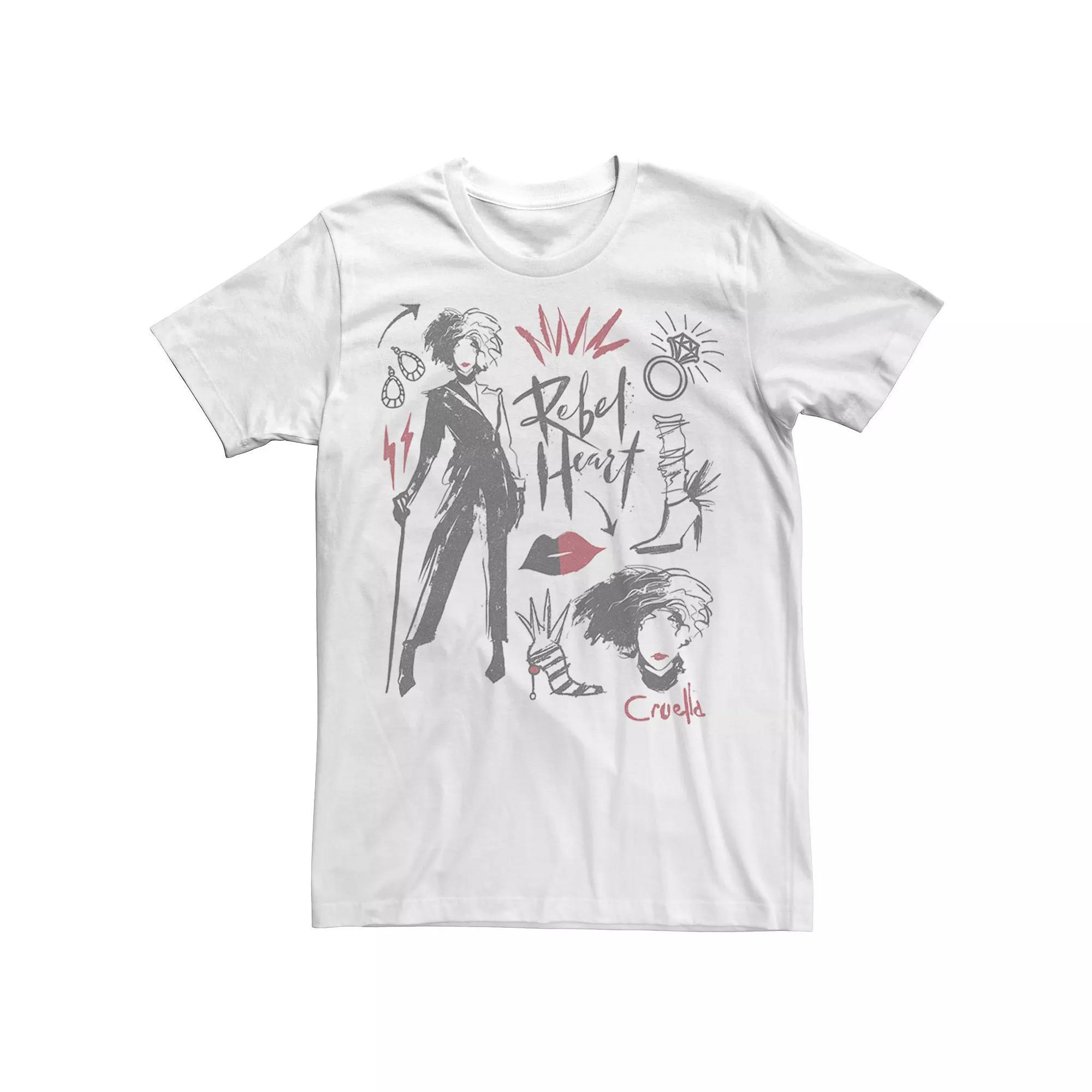 Disney's Cruella De Vil Men's Rebel Heart Collage Sketches Tee,  Product Image