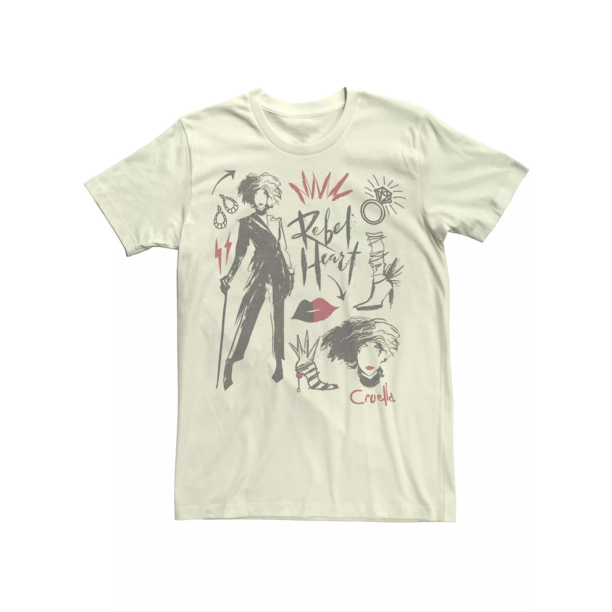 Disney's Cruella De Vil Men's Rebel Heart Collage Sketches Tee,  Product Image