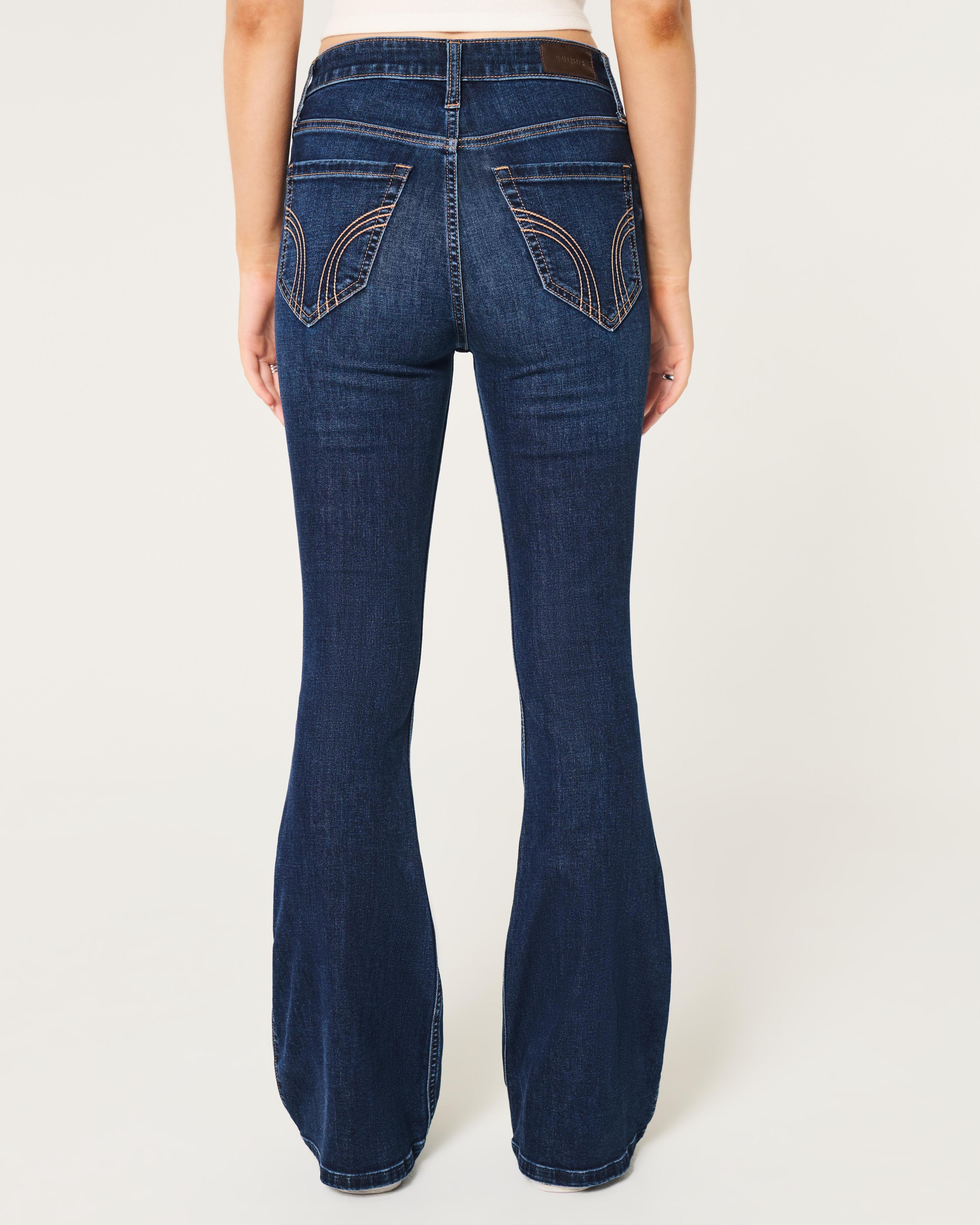 High-Rise Ripped Dark Wash Flare Jeans Product Image