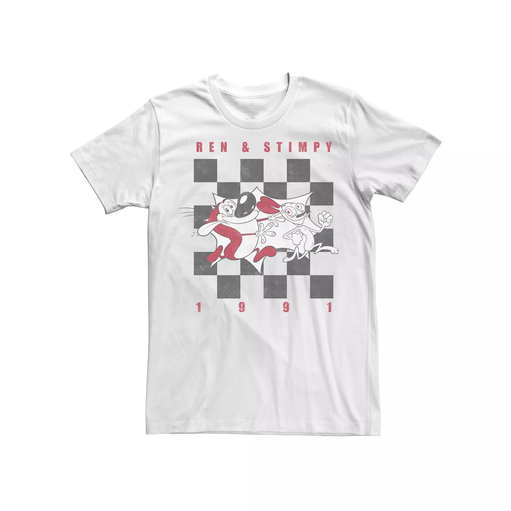 Big & Tall Nickelodeon Ren And Stimpy 91' Checkers Board Logo Tee, Men's, Size: 3XLT, White Product Image
