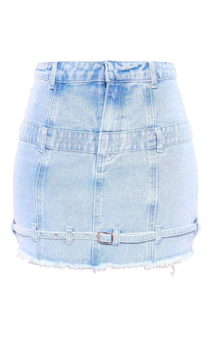 Tall Light Blue Buckle Detail Denim Mini Skirt Product Image