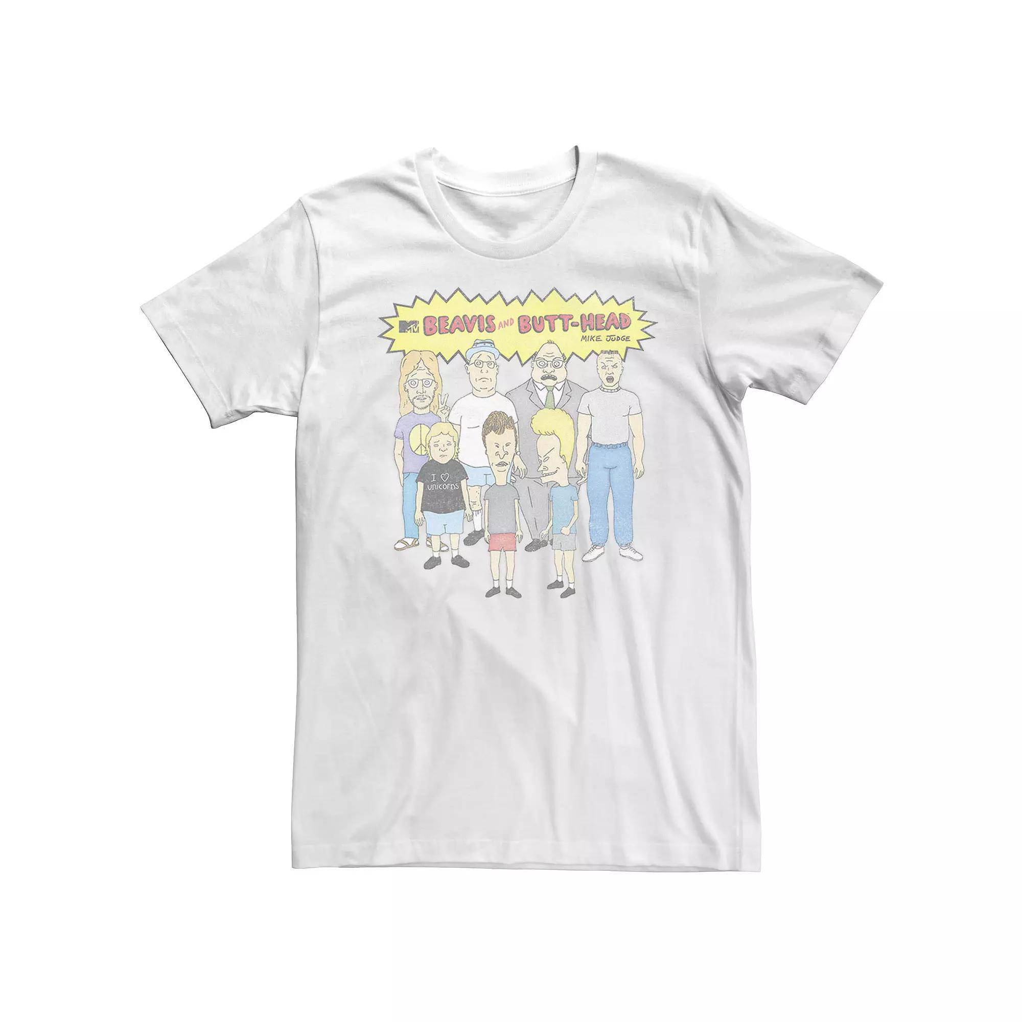 Men's Beavis And Butthead Logo Group Shot Short Sleeve Tee, Size: Large, White Product Image