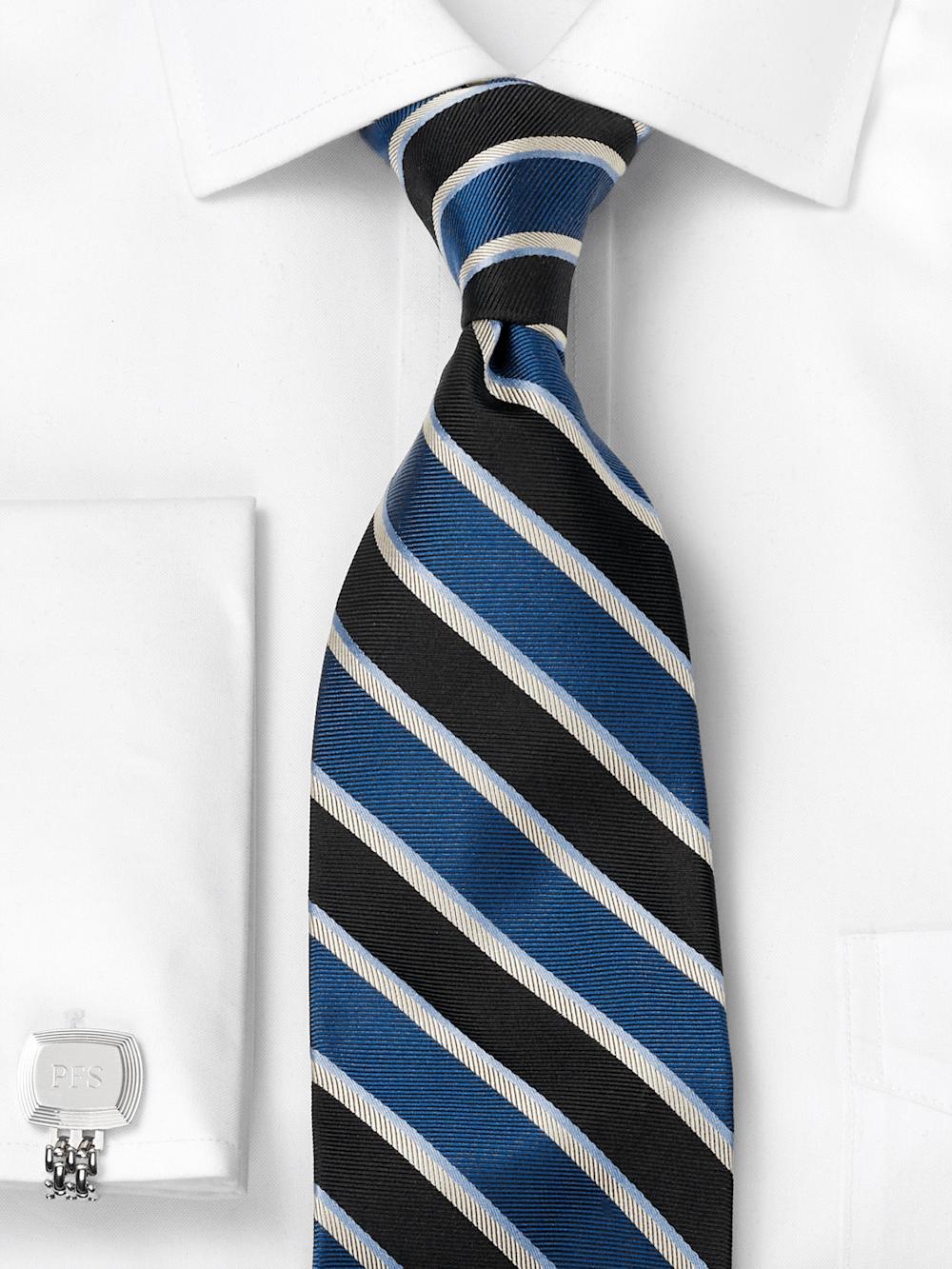 Stripe Woven Silk Tie - Black/blue Product Image