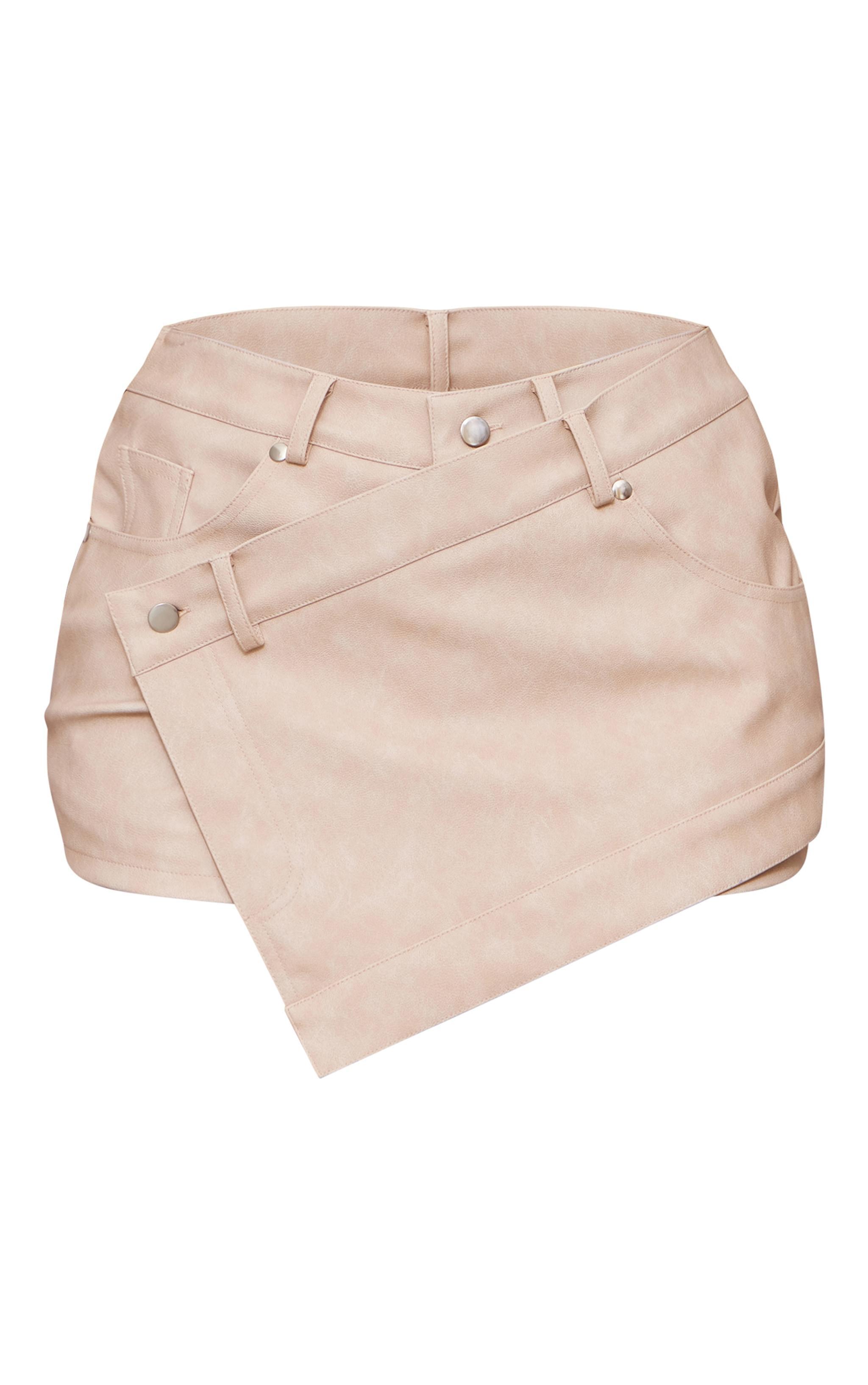 Stone Faux Leather Wrap Detail Skort Product Image