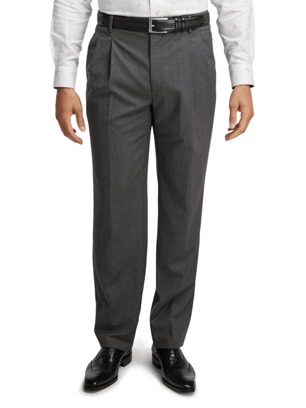 Wool Stretch Bengaline Single Breasted Peak Lapel Suit - Grey Product Image