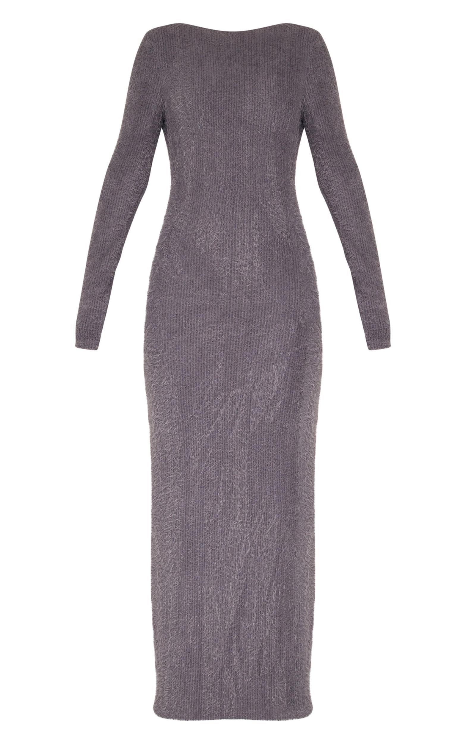 Charcoal Fluffy Scoop Back Maxi Dress Product Image